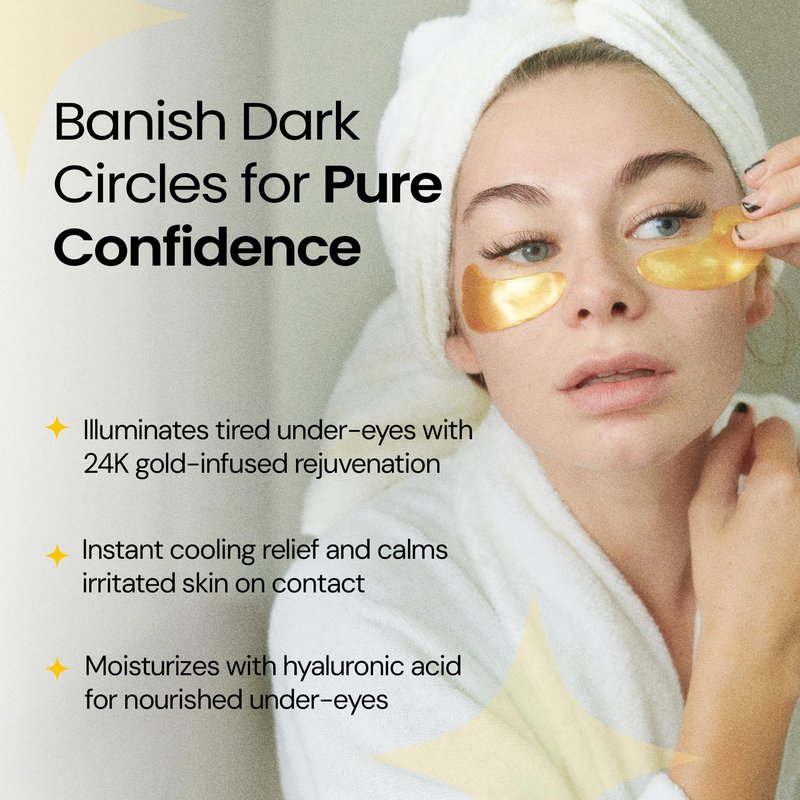 LA PURE 24k Gold Under Eye Patches for Puffy Eyes and Dark Circles, Revitalizing & Non-Irritating Anti Aging Eye Masks with Hyaluronic Acid & Collagen - Dermatologically Tested - 15 Pairs Eye Gel Pads