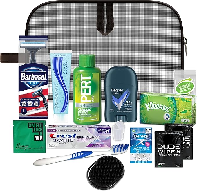 Convenience Kits International Men’s Premium 15-Piece Assembled Travel Kit Featuring: Gillette and Barbasol Shave Products