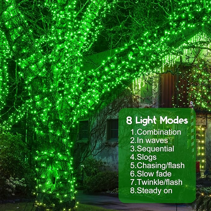 164Ft 500 LED Green St. Patrick's Day Lights, Waterproof 8 Twinkle with Memory Functions Green String Lights for Indoor Outdoor Tree Garden St. Patrick's Day Decoration