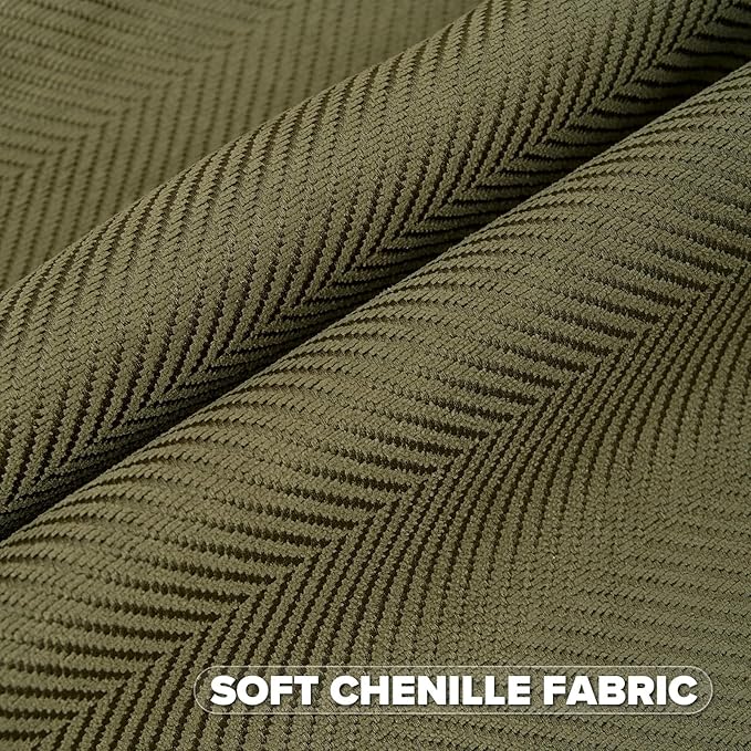 FUTEI Olive Green Chenille Throw Pillow Covers 22x22 Inch Set of 2,Soft Wide Chevron Textured Cushion Case,Farmhouse Home Decor for Couch Bed Living Room