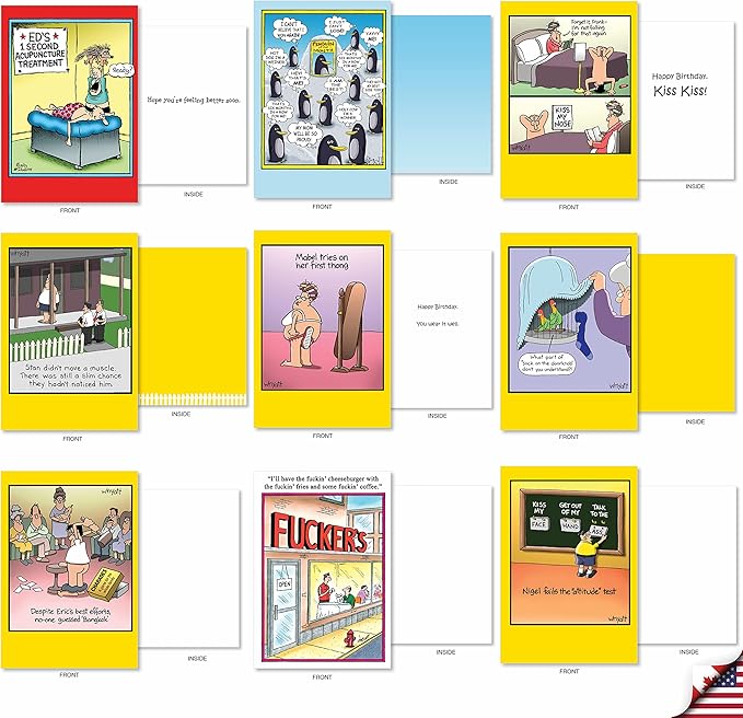 NobleWorks - 36 Assorted Funny Mixed Occasions Cards Box with Envelopes (36 Designs, 1 Each) Naughty Adult Humor Variety Pack for Men and Women - Favorite Toons Collection AC6740XXG-B1x36