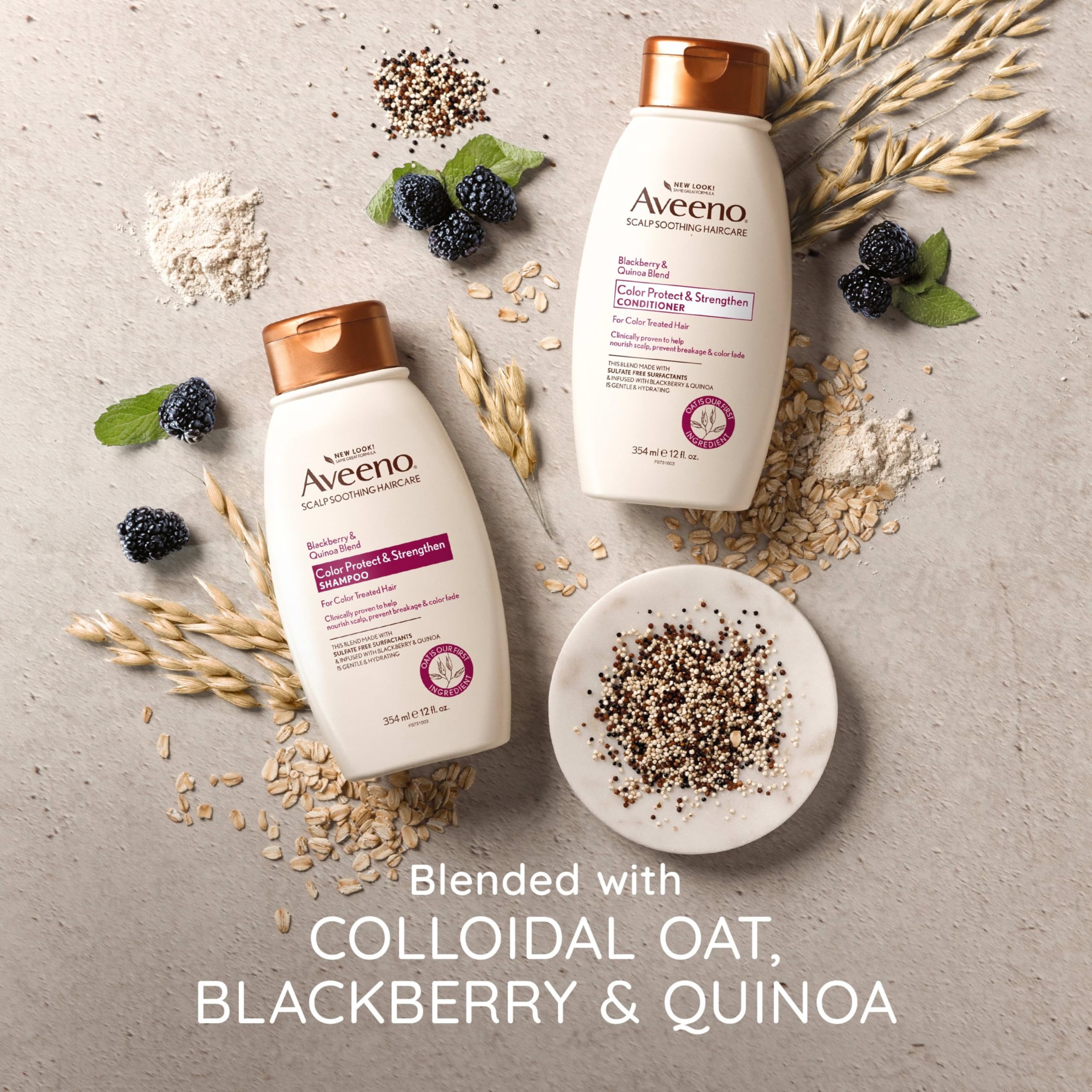OGX Aveeno Color Protect Strengthen+ Blackberry Quinoa Shampoo, Fresh, 12 Fl Oz