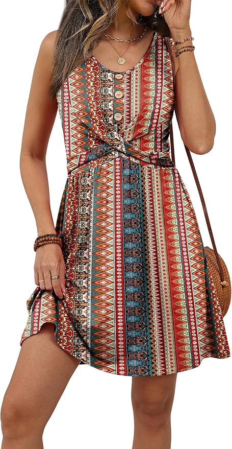OFEEFAN Summer Dresses for Women Beach Fashion Sundresses Babydoll Dress Button Down Boho Dresses Cute Cross