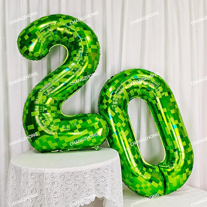 40 inch giant Green pixel miner game number 3 balloon Large mining theme foil balloon 0-9 Suitable for pixel game parties children's birthdays party anniversary celebrations baby shower decoration
