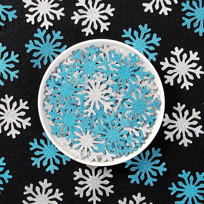 Snowflake Teal Silver Party-Decorations Frozen Confetti - 100pcs Glitter Paper decor Teal Blue Silver Christmas Table Confetti,Winter Wonderland Birthday Party Supplies New Year Decor Lasting Surprise