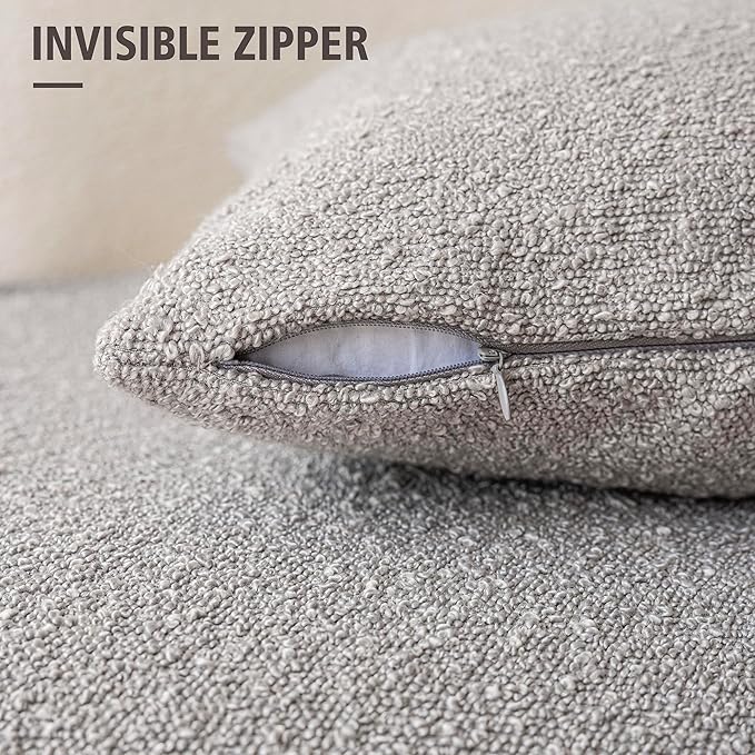 Foindtower Pack of 2 Textured Boucle Throw Pillow Covers Accent Solid Decorative Pillow Cases Cozy Woven Couch Cushion Case for Sofa Bedroom Living Room Home Decor, 18 x 18 Inch,Neutral Grey