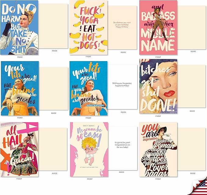 NobleWorks - 36 Assorted Funny Mixed Occasions Blank Greeting Cards Bulk Box Set w/Envelopes, Adult Humor Get Well, Variety Pack for Men and Women (36 Designs, 1 Each) - Mega AC9135XXG-B1x36