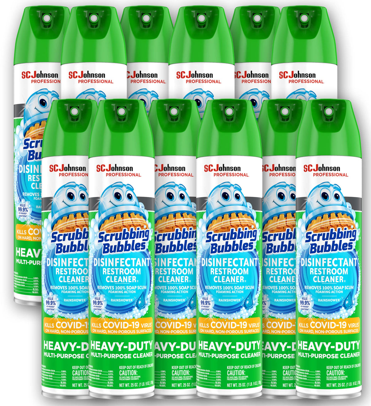 SC Johnson Professional, Scrubbing Bubbles Multi-Purpose Bathroom Cleaner Disinfectant Aerosol, 25 Fl Oz Pack of 12
