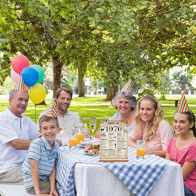 DARUNAXY 50th Birthday Party Decorations, Vintage Back in 1976 Poster Acrylic Sign with Stand 50 Year Old Party Supplies for Men& Women Vintage 1976 Table Decor 50th Anniversary Class Reunion Gifts