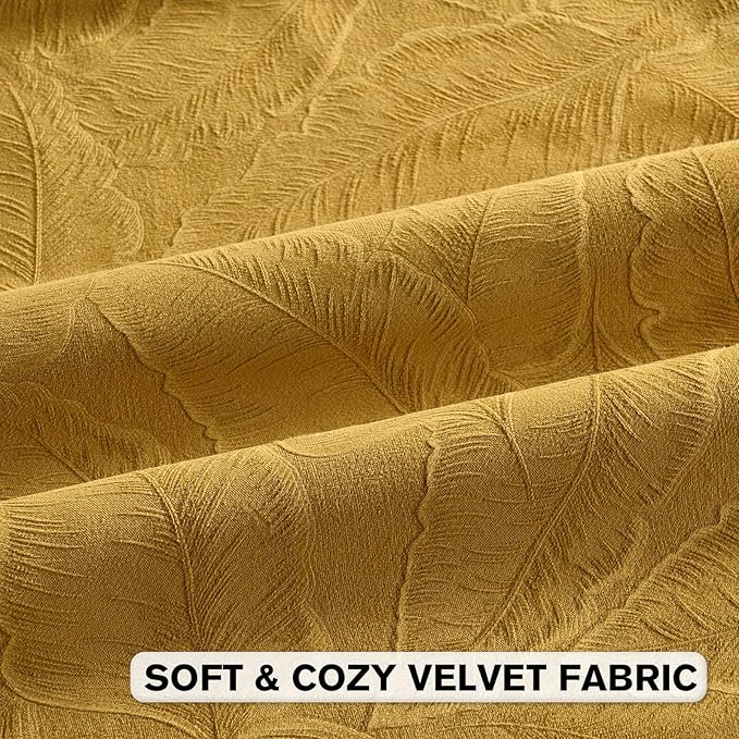 FUTEI Golden Yellow Velvet Throw Pillow Covers 20x20 Inch Set of 2,Soft Embossed Leaf-Relief Textured Cushion Cases,Natural Home Decor for Couch Living Room