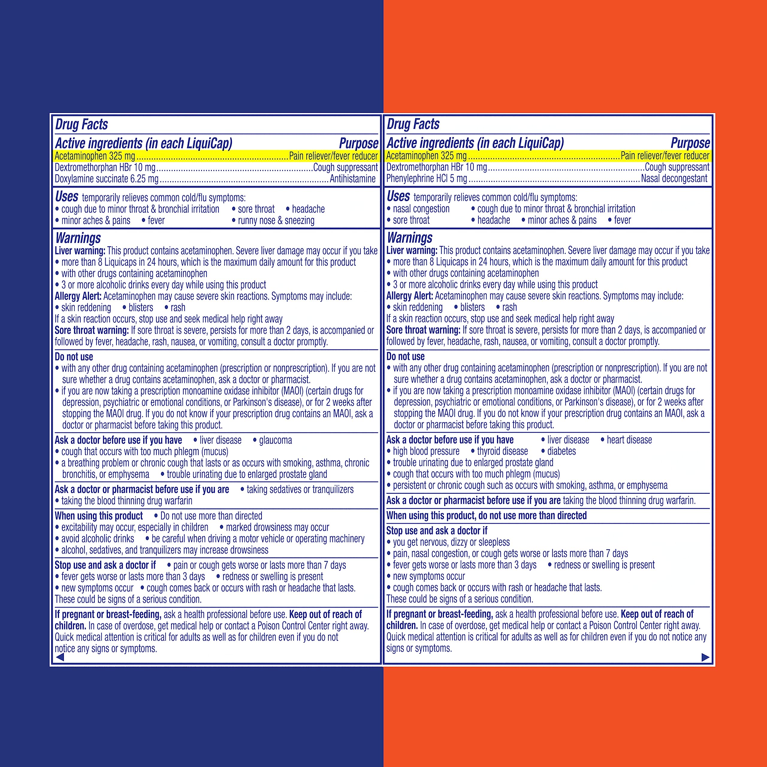 Vicks DayQuil & NyQuil Ultra Concentrated Liquicaps Co-Pack, Cold & Flu Medicine, Powerful Multi-Symptom Daytime & Nighttime Relief for Headache, Fever, Sore Throat, Minor Aches & Pains, & Cough, 96ct