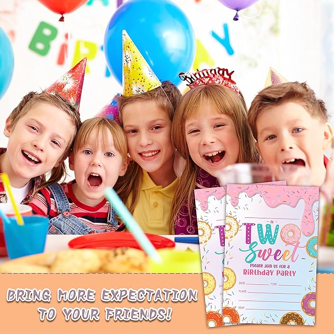 Donut Sweet Two Birthday Party Invitations, 20-Count Donut 2nd Birthday Party Invites With Envelopes-HBYQK-B47