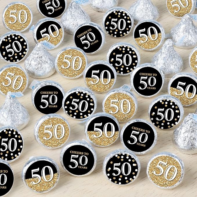 Big Dot of Happiness Adult 50th Birthday - Gold - Birthday Party Small Round Candy Stickers - Party Favor Labels - 324 Count