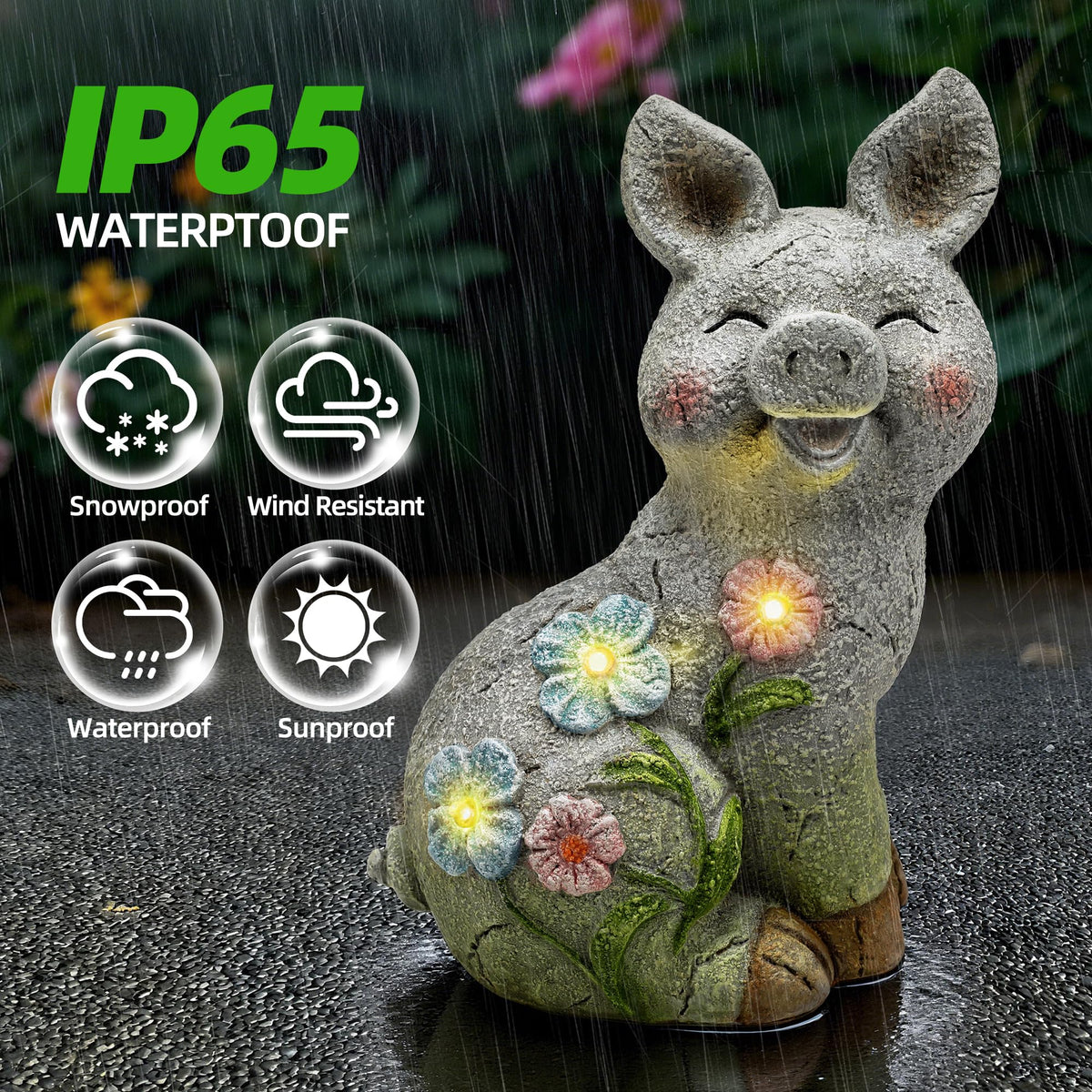 Solar Pig Statues Garden Decor,Outdoor Statue with Light for Lawn Ornaments