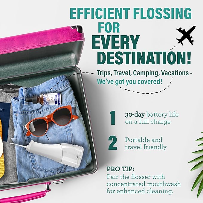 GuruNanda Water Dental Flosser 2.0 XL – 380ML Large Tank, 4 Flossing Modes, Cordless & Portable with Smart Timer for Deep Cleaning & Happy Gums - White