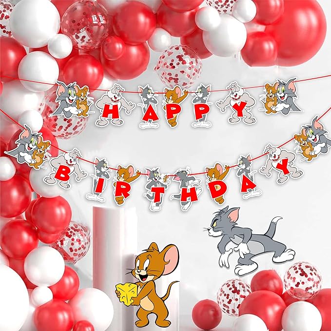"Tom & Jery Happy Birthday Banner – Classic Cartoon Theme Party Decoration – Fun & Colorful Hanging Banner for Birthday Party Supplies – Cartoon Character Birthday Décor for Boys & Girls"