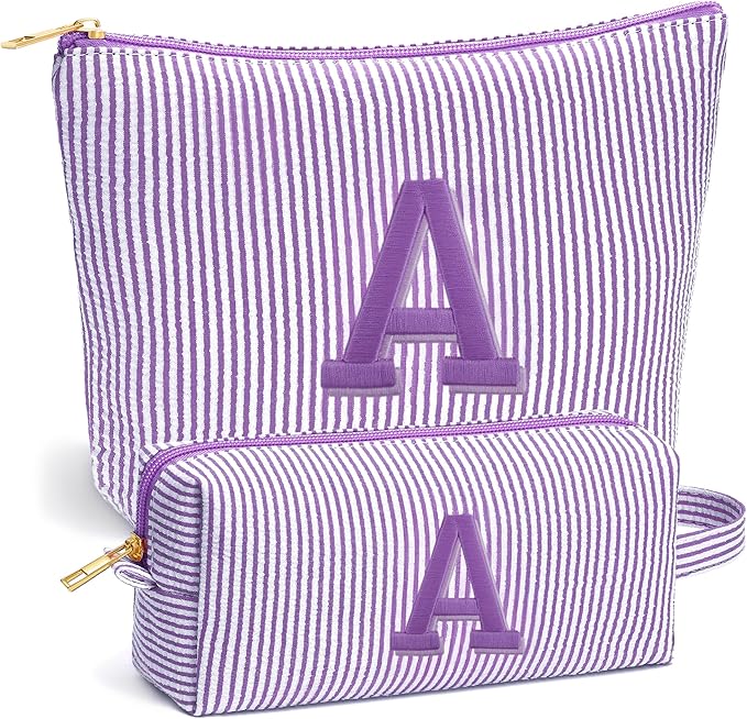 Christmas Gifts 2025 for Girls - Stocking Stuffers for Teen Girls, 6 7 8 9 10 11 12 Year Girl Birthday Gift, Personalized Initial Travel Makeup Bag Set, Christmas Birthday Gifts,Purple A