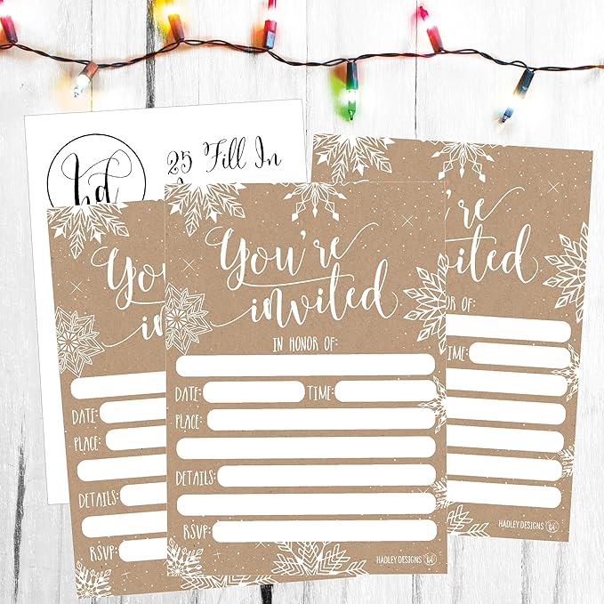 Hadley Designs 25 Christmas Party Invitations – Premium Holiday Invitation Cards for Kids and Adults, Christmas Party Invites for Winter Events, Gatherings & Holiday Open Houses (Rustic)