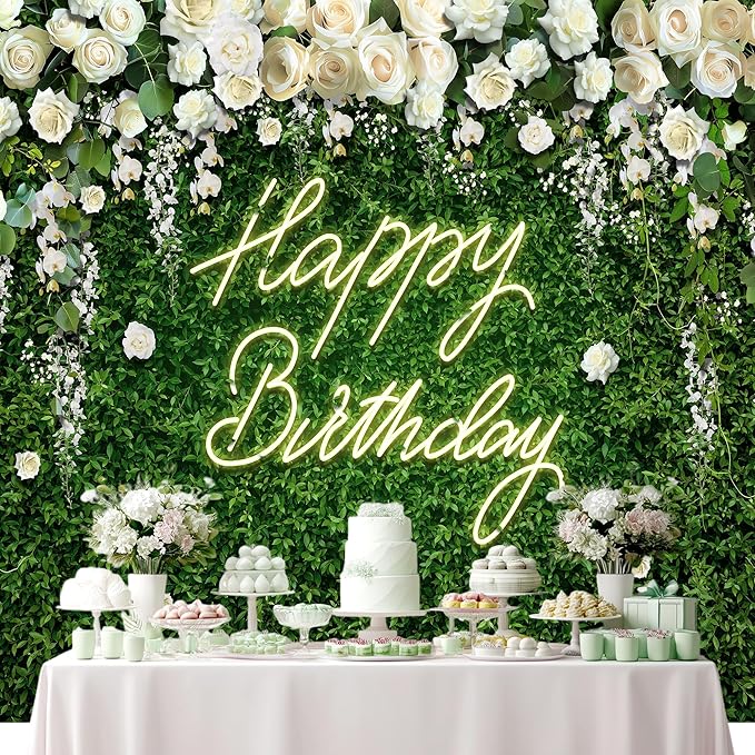 Riyidecor Green Leaves Birthday Backdrop Vinyl Neon White Rose Flower Floral Blossom Elegant Greenery Grass Wall Botanical Plant 10Wx8H Feet Photography Background Birthday Photo Studio Shoot