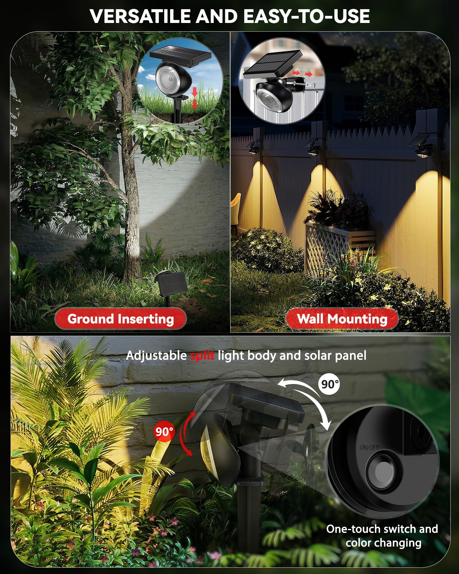 Focusing Solar Spot Lights Outdoor Waterproof, RGB+3CCT Tree Uplights 4Pack