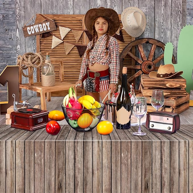 Tiamon 1 Roll Western Party Tablecloth Western Cowboy Party Table Cover Cowboy Theme Plastic Tablecloth Wild West Wood Grain Table Cover for Birthday Baby Shower Decor (54 Inch X 100ft)
