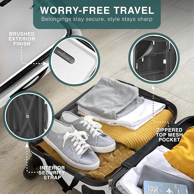 TRAVELARIM Luggage Sets 3 Piece, 20 Inch Carry on Luggage and 28 Inch Suitcases with Wheels Spinner, Durable Hard Shell Suitcase Set, Expandable Travel Suitcase, White
