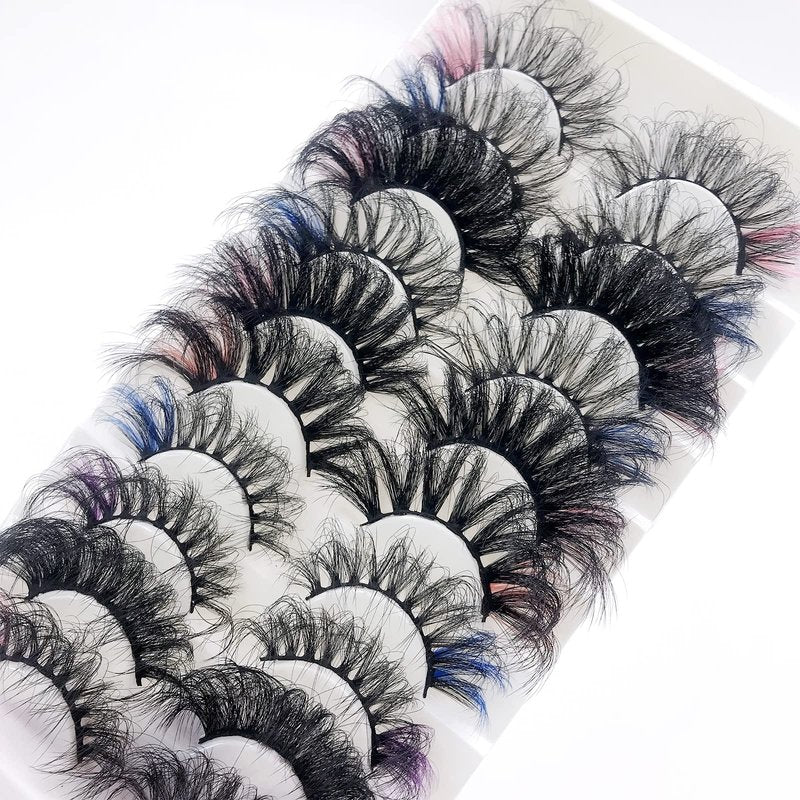 IFLOVEDEKD 10 Pairs Russian Strip Lashes With 5 Colors 25mm Mix Wispy Faux Mink Eyelashes Fluffy Long False Reusable D Curl Lash Strips