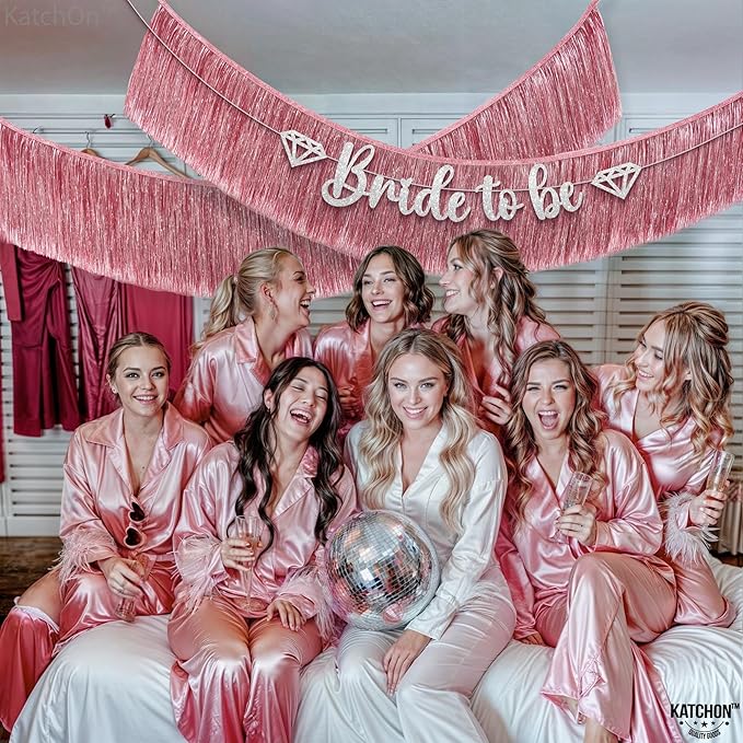 KatchOn, XtraLarge Rose Gold Fringe Banner - Pack of 2 | Rose Gold Backdrop for Bachelorette Party Decorations | Streamers for Birthday Decorations | Fringe Garland for Valentines Day Decorations
