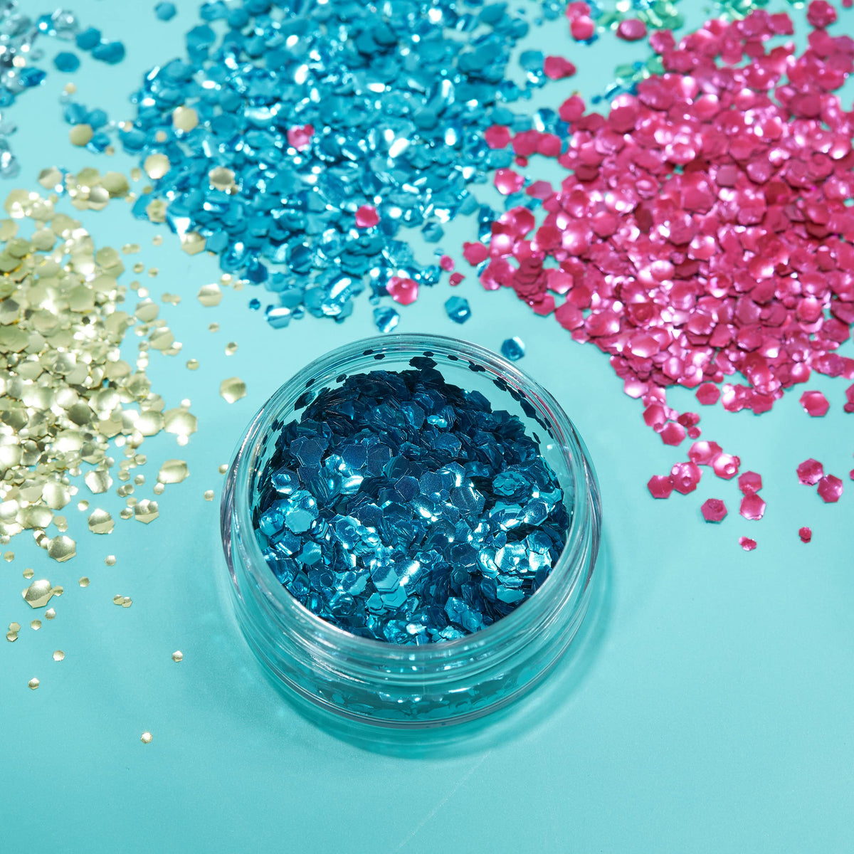 Biodegradable Eco Chunky Glitter by Moon Glitter - 100% Cosmetic Bio Glitter for Face, Body, Nails, Hair and Lips - 3g Set of 6 - plus Glitter Fix Gel