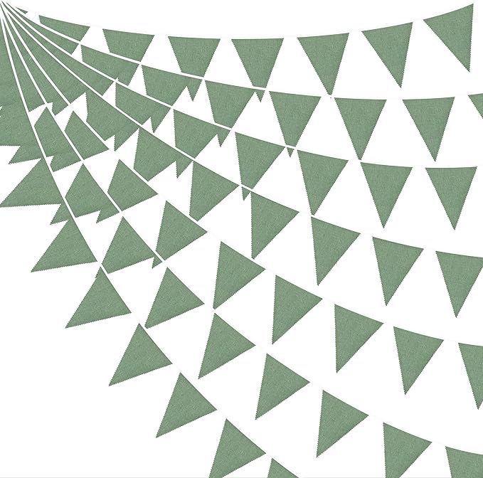 46Ft Sage Green Party Decorations Sage Green Burlap Banner Triangle Pennant Flag Linen Bunting Garland Streamers for Jungle Safari Birthday Wedding Golf Baby Shower Summer Dinosaur Party Decorations