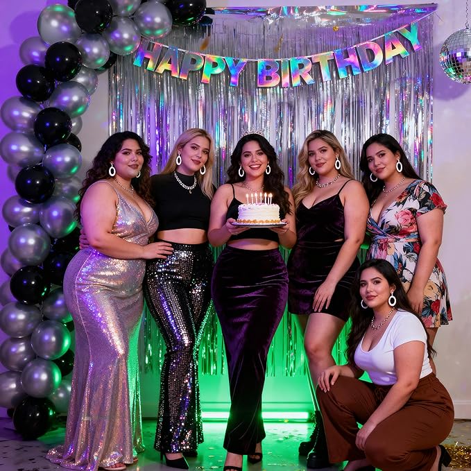 BTSD-home Iridescent Happy Birthday Banner 11ft Pre-Strung Letter Cards Reusable Cardstock Iridescent Birthday Decorations Unisex for Indoor Outdoor Holographic Party Backdrop