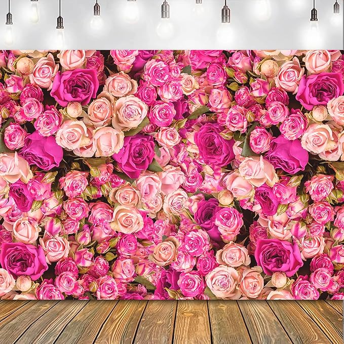 8x6FT Pink Red Rose Floral Wall Backdrop Flowers Photography Background Mothers Day Valentine's Day Backdrop Girls Birthday Party Baby Shower Wedding Decoration Banner