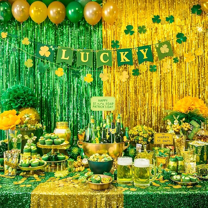Graduation Decorations 2026 Foil Fringe Curtains - Melsan 3 Pack 3.2 x 8.2 ft Gold Tinsel Curtain Party Photo Backdrop for Birthday Party Happy Retirement Baby Shower or Graduation