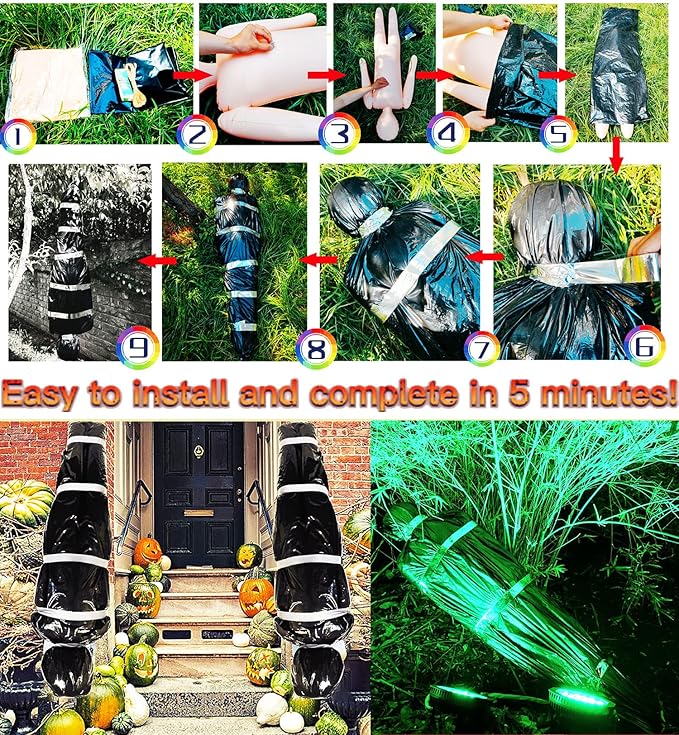 Halloween Decorations Corpse Dead Victim Props 60 inch Hanging Dead Body Decorations Scary Fake Corpse in Bag Indoor Outdoor Halloween Props Creepy Decor Haunted House Hanging Decorations (Black)