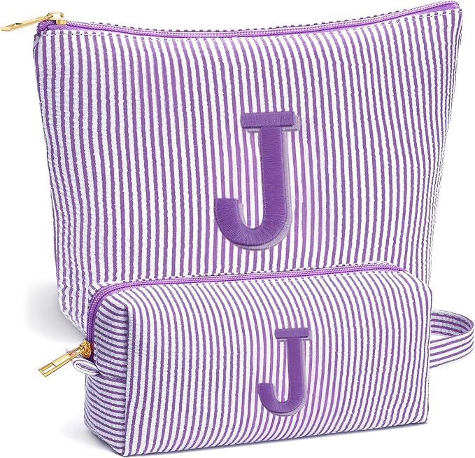Travel Essentials - Portable Travel Toiletry Bag for Women, Initial Makeup Kit Organizer Make up Cosmetic Bag Set Purple Stuff Birthday Gifts for Women Daughter Mom, Purple Letter J