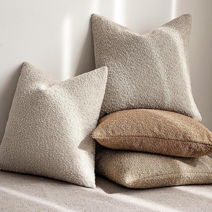 Foindtower Pack of 2, Decorative Textured Boucle Throw Pillow Covers Accent Solid Pillow Cases Cozy Soft Couch Cushion Case for Chair Sofa Bedroom Living Room Home Decor 22 x 22 Inch,Oatmeal