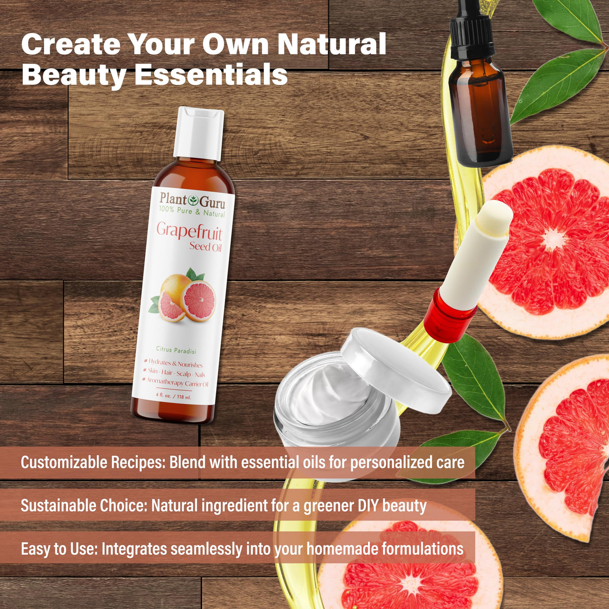 Plant Guru Grapefruit Seed Oil 32 fl. oz. Cold Pressed 100% Pure & Natural Carrier – Skin, Face, Body & Hair Growth Moisturizer. Great for DIY Creams, Lotions, and Lip Balms