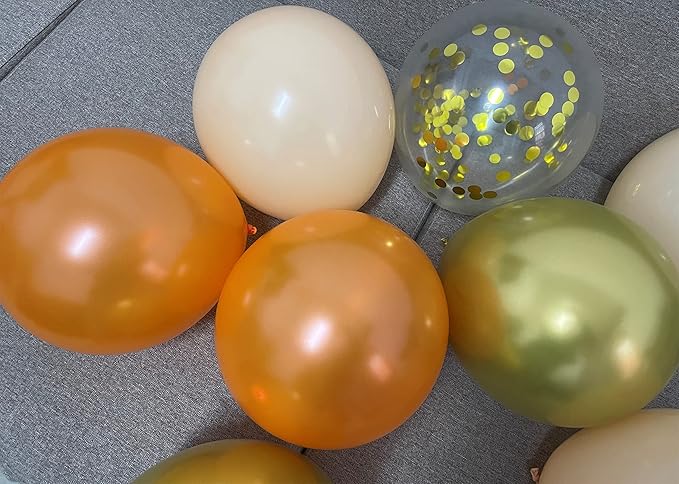 Orange Gold Nude Balloons – Metallic Cream Gold Balloons for Birthday Harvest Graduation Anniversary Party Decorations (Orange + gold)