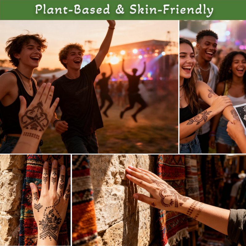 191 Pcs Temporary Tattoo Stencils Kit with 6 Tattoo Cones (2 Black, 2 Brown, 2 Dark Red), White Tattoo Outline Pen, Cotton Swabs & Towel | Perfect for Adults, Teens, Beginners, Family Fun & Parties