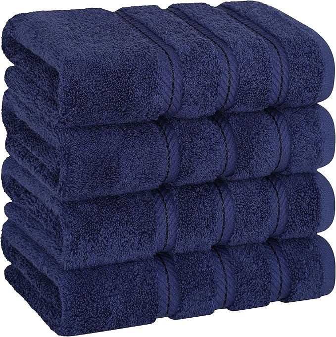 American Soft Linen Luxury Hand Towels for Bathroom, 600 GSM 100% Cotton Turkish 4 Piece Hand Towel Set, 600 GSM Hand Face Towels for Kitchen, Navy Blue Hand Towels