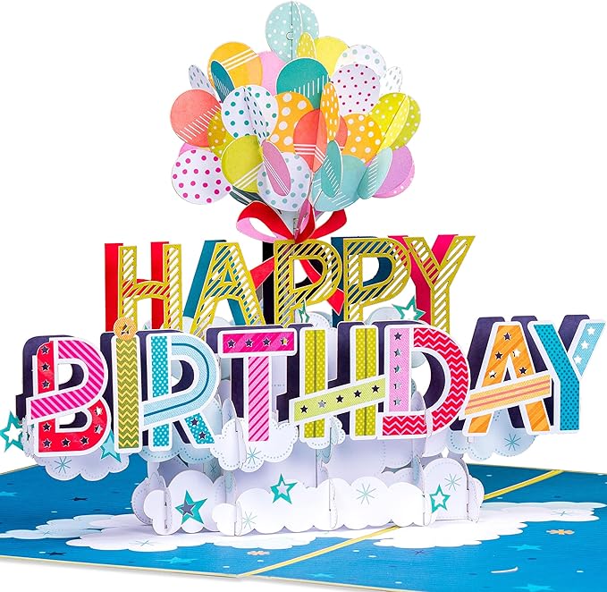 Paper Love HugePop Jumbo Supersized Pop Up Birthday Card, Happy Birthday Balloons, 10"x14" Cover - Includes Envelope and Note Tag