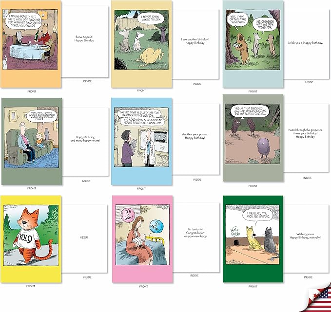 NobleWorks - 36 Assorted Set Funny Mixed Occasions Cards Bulk Box Set Envelopes, Humor B-day, Get Well, Friendship Greeting Card (36 Designs, 1 Each) - A Coverly Combo AC9383XXG-B1x36