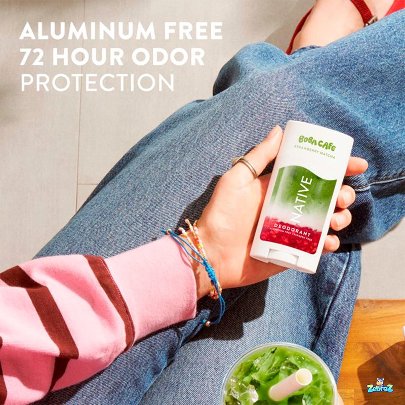 Native Aluminum Free Deodorant, Limited Edition Strawberry Matcha, 72 Hour Odor Protection, for Women and Men, Boba Café, 2.65oz - Pack Of 02