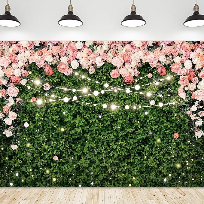 Riyidecor Flower Wall Backdrop 7Wx5H Feet Polyester Fabric Pink Rose Floral Blossom Green Leaves Plant Spring Nature Birthday Women Girls Photography Background Wedding Photo Studio Shoot
