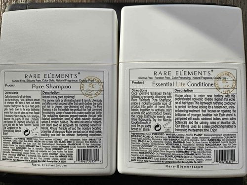 Rare Elements Pure Shampoo & Essential Lite Conditioner Set with Gute Carrying Bag (Three Piece Bundle) 8 oz per unit