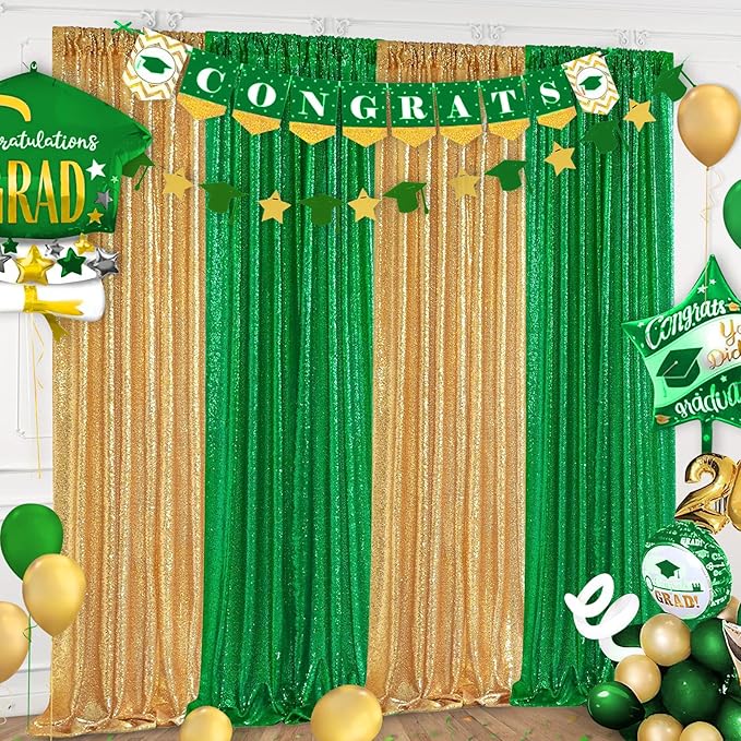 Sequin Backdrop Curtains 6 Packs 2ftx8ft Green Photo Background Drapes for Christmas Decoration Party Baby Shower