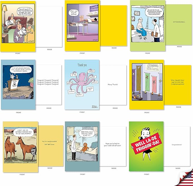 NobleWorks - 36 Assorted Funny Mixed Occasions Cards Box with Envelopes (36 Designs, 1 Each) Naughty Adult Humor Variety Pack for Men and Women - Favorite Toons Collection AC6740XXG-B1x36