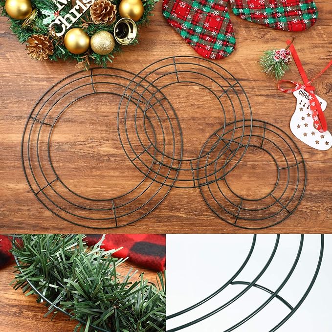 Patelai 12 Pieces Metal Wreath Frame Form 8 Inch Dark Green Round Wire Wreath Rings Wire Garland Frame for Wedding Christmas New Year Party Home Decor DIY Crafts Supplies Floral Arrangements