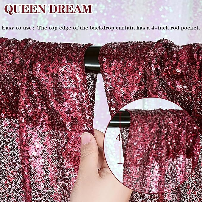 6 Pack 2x8FT Sequin Curtain Backdrop Burgundy Red Party Photo Backdrop for Birthday Girl Princess Bachelorette Wedding Bridal Shower Decorations