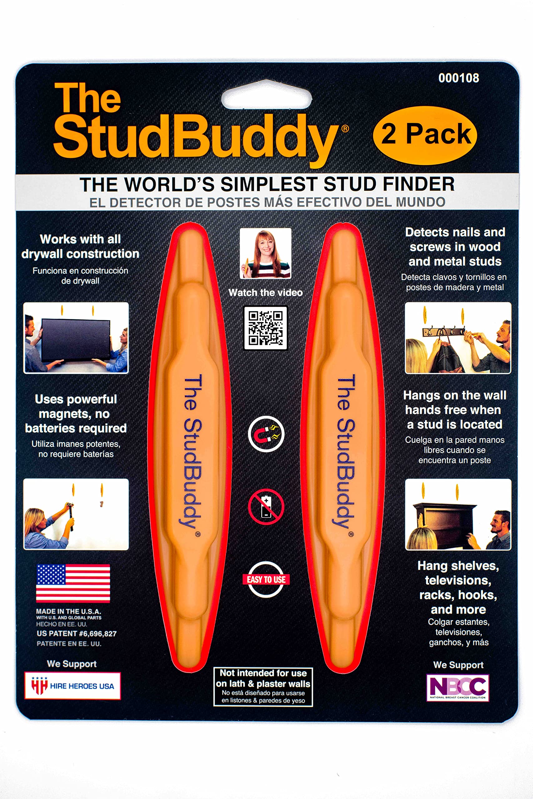 The Original StudBuddy® Magnetic Stud Finder - Made in the USA - Easy to Use Magnet Stud Finder - No Batteries Required - Powerful Magnets - Stud Finder for Drywall and Wood